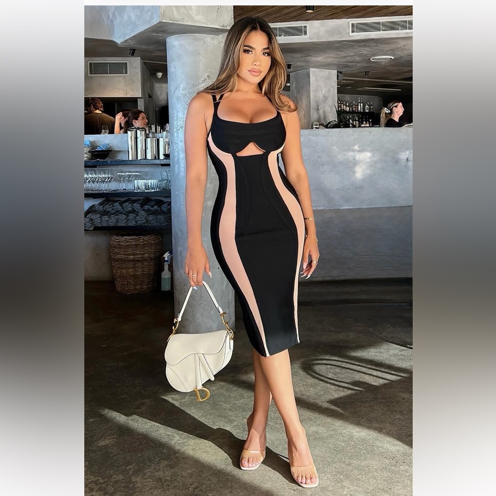 Sleek Black & Nude Cutout Bodycon Dress